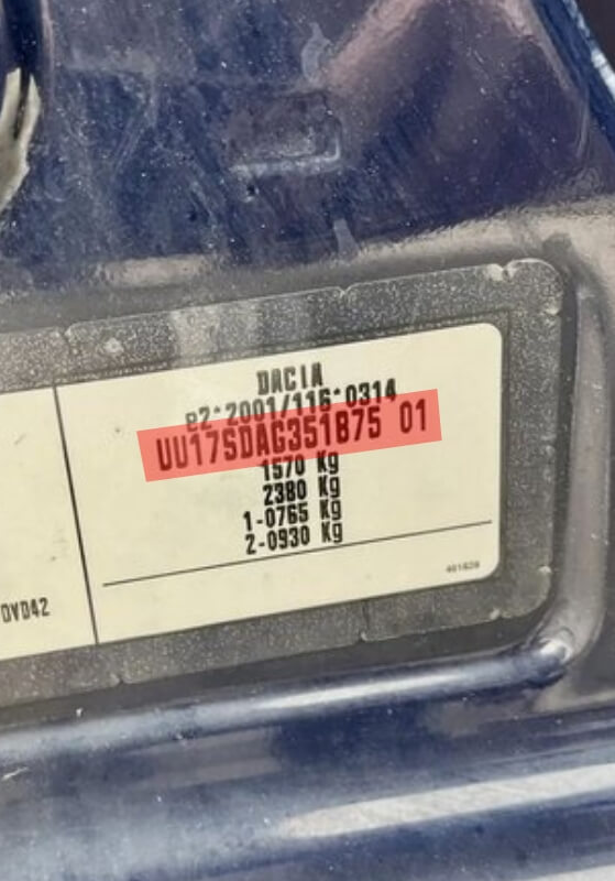 dacia vin (vehicle identification number)